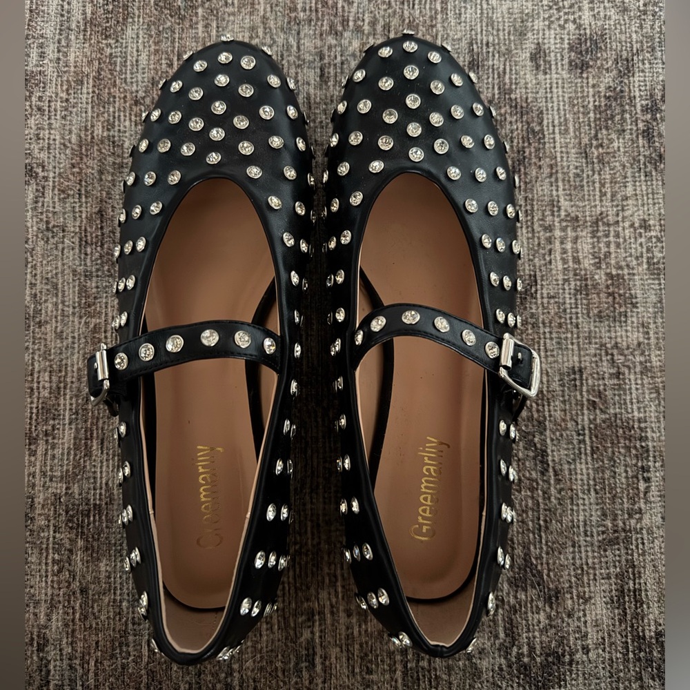 Rhinestone Flats for Women Mary Jane Ballet Flats